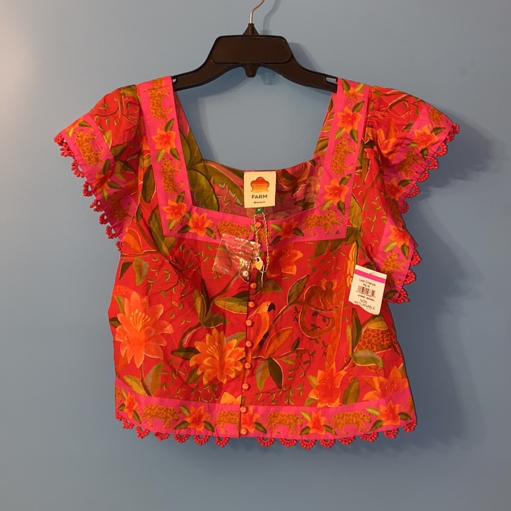 FARM Rio Solar Forest Square Neck Cotton Blouse NWT size medium - Picture 4 of 15